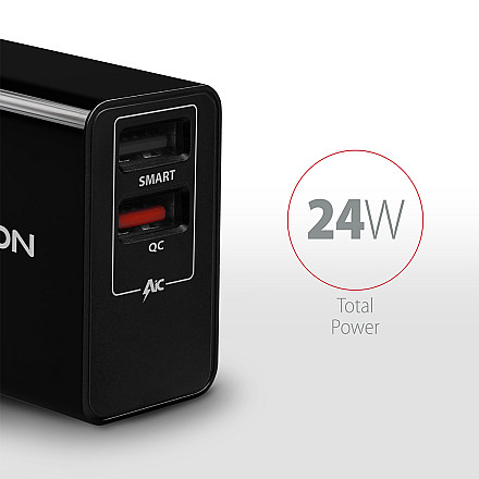 AXAGON Dual wallcharger 240V/2x USB port QC3.0/AFC/FCP and 5V-1.2A, 24W | ACU-QS24 - 2