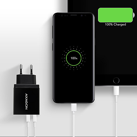 AXAGON Dual wallcharger 240V/2x USB port QC3.0/AFC/FCP and 5V-1.2A, 24W | ACU-QS24 - 6