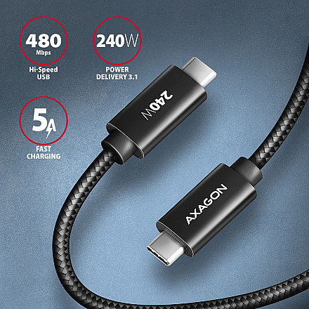 AXAGON Data and charging USB 480Mbps cable, 3 m | BUCM2-CM30AB | USB-C to USB-C - 2