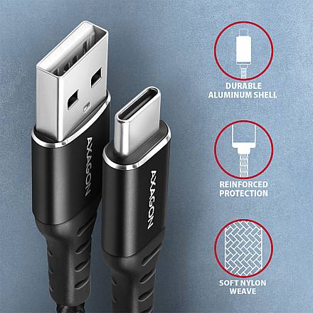 AXAGON Data and charging USB 2.0 cable, 1 m | BUCM-AM10AB | USB-C to USB-A - 3