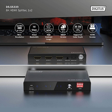 Digitus 8K HDMI Splitter, 1x2 | DS-55339 | Black - 4