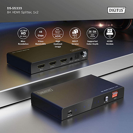 Digitus 8K HDMI Splitter, 1x2 | DS-55339 | Black - 5