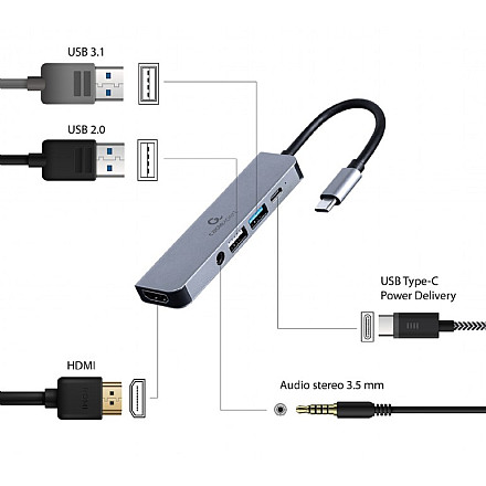 Cablexpert USB Type-C 5-in-1 multi-port adapter (Hub + HDMI + PD + stereo audio) | A-CM-COMBO5-02 - 3