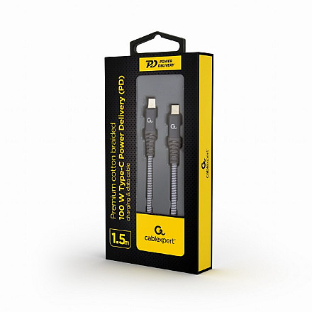 Cablexpert 100 W Type-C Power Delivery (PD) premium charging and data cable, 1.5 m | CC-USB2B-CMCM100-1.5M - 2