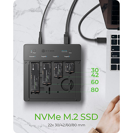 Raidsonic 4-Bays USB4 Duplicator (1:3 clone) for NVMe M.2 SSD | IB-4013MCL-C4 - 4
