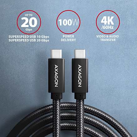AXAGON SPEED + USB-C, USB 20Gbps Cable, 0.5 m | BUCM32-CM05AB | USB Type-C to USB Type-C - 2