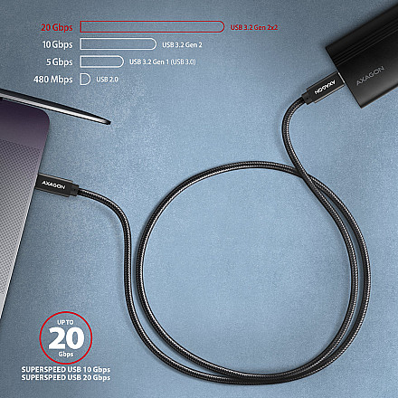 AXAGON SPEED + USB-C, USB 20Gbps Cable, 0.5 m | BUCM32-CM05AB | USB Type-C to USB Type-C - 6