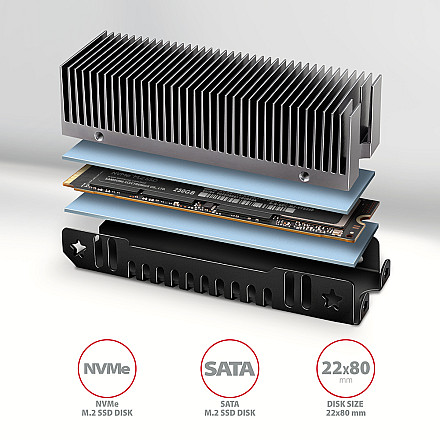 AXAGON Aluminum passive cooler for single and double-sided M.2 SSDs size 2280, height 24 mm | CLR-M2XT - 2