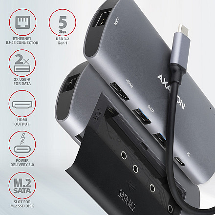AXAGON SuperSpeed USB-C Combo 6in1 Hub | HMC-6M2 - 2
