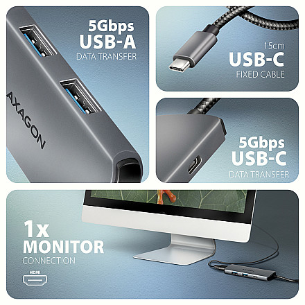 AXAGON USB-C 5Gbps 5in1 8K Hub | HMC-5H8K - 3
