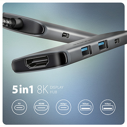 AXAGON USB-C 5Gbps 5in1 8K Hub | HMC-5H8K - 2