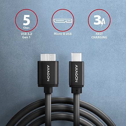 AXAGON Data and power suply cable, 1 m | BUMM3-CM10AB | USB Type C to USB Type Micro-B - 2