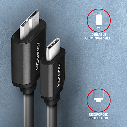 AXAGON Data and power suply cable, 1 m | BUMM3-CM10AB | USB Type C to USB Type Micro-B - 3
