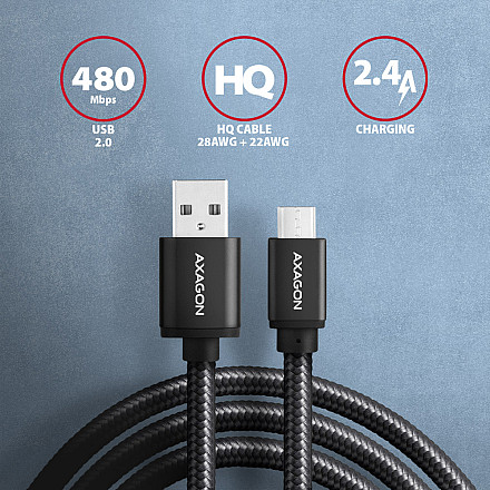 AXAGON Data and charging cable, 1 m | BUMM-AM10AB | USB Type A to USB Type Micro - 2