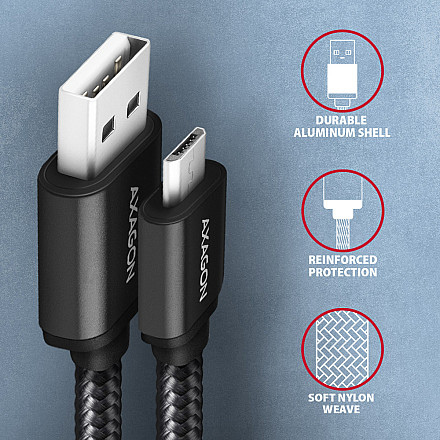 AXAGON Data and charging cable, 2 m | BUMM-AM20AB | USB Type A to USB Type Micro - 3