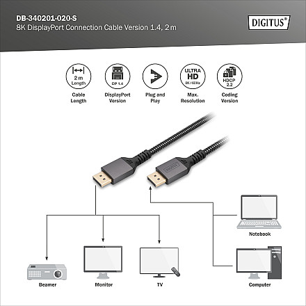 Digitus Connection Cable | DB-340201-020-S | DisplayPort to DisplayPort - 4