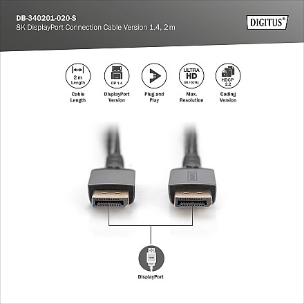 Digitus Connection Cable | DB-340201-020-S | DisplayPort to DisplayPort - 3