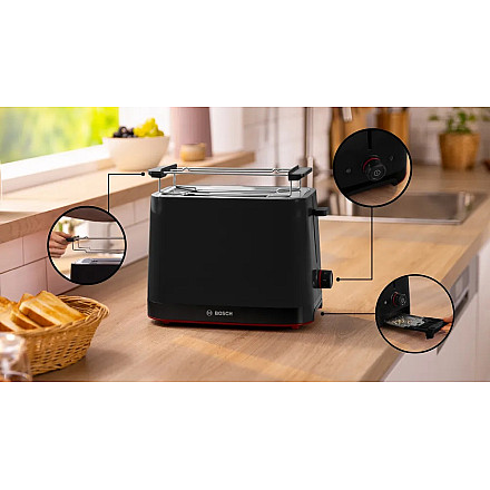 Bosch Compact Toaster | TAT3M123 MyMoment | Power 950 W | Number of slots 2 | Housing material Plastic | Black - 3