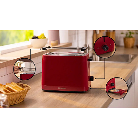 Bosch Compact Toaster | TAT3M124 MyMoment | Number of slots 2 | Housing material Plastic | Red - 2