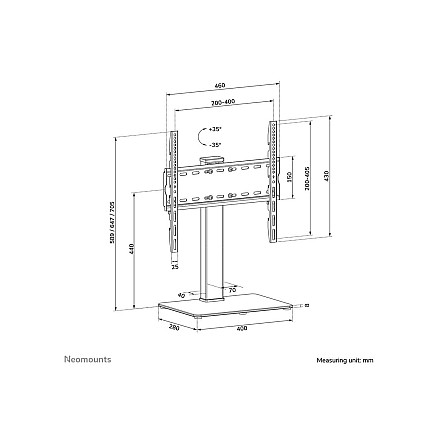 Neomounts DS45-430BL14 TV stand 1 screen - 32-55" - 0-40 kg - VESA 100x100-400x400 - height adjustment 11,6 cm - 70° swivel - black | Neomounts - 14
