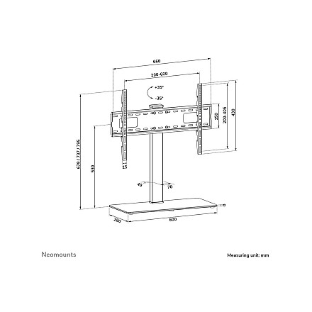 Neomounts DS45-430BL16 TV stand 1 screen - 37-70" - 0-40 kg - VESA 200x200-600x400 - height adjustment 11,6 cm - 70° swivel - black - 14