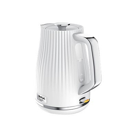 Czajnik elektryczny TEFAL KO250130 o mocy 2400 W i pojemności 1.7 L - plastikowy, biały kociołek z obrotową podstawą 360°. - 1