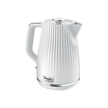 Czajnik elektryczny TEFAL KO250130 o mocy 2400 W i pojemności 1.7 L - plastikowy, biały kociołek z obrotową podstawą 360°. - 2