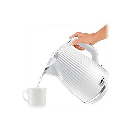 Czajnik elektryczny TEFAL KO250130 o mocy 2400 W i pojemności 1.7 L - plastikowy, biały kociołek z obrotową podstawą 360°. - 7