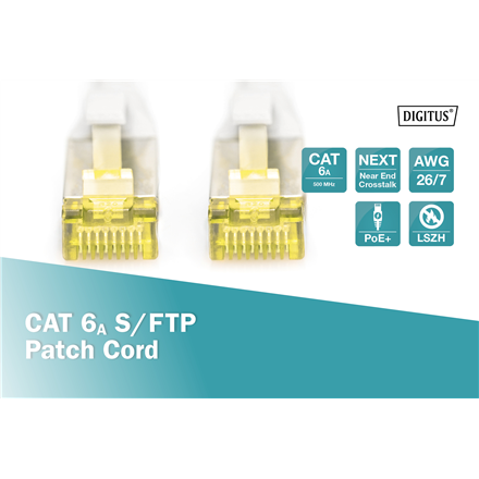 Digitus | CAT 6a | Kabel krosowy | Skrętka ekranowana (SFTP) | Męski | RJ-45 | Męski | RJ-45 | Szary | 1 m - 2