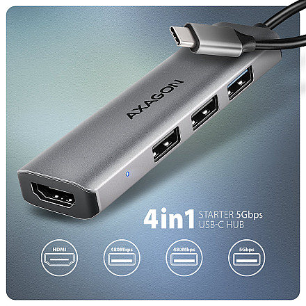 AXAGON HMC-H3A hub USB 5Gbps, 3x USB-A, HDMI 4k/30Hz, kabel USB-C 15cm | AXAGON - 2