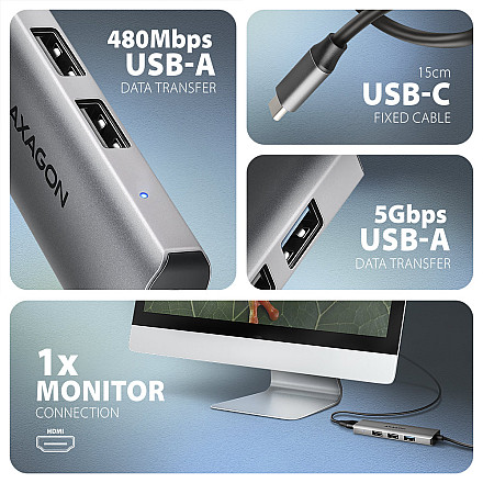 AXAGON HMC-H3A hub USB 5Gbps, 3x USB-A, HDMI 4k/30Hz, kabel USB-C 15cm | AXAGON - 4