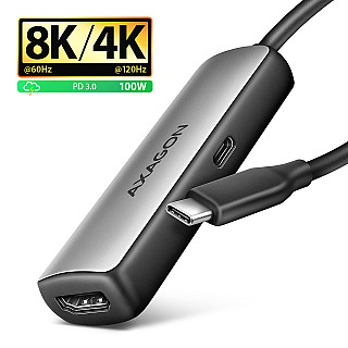 Адаптер AXAGON RVC-HI8KPD USB-C -> HDMI 2.1, 8K/60Hz, 4K/144Hz, HDR10+, PD 100W | AXAGON
