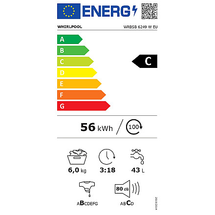 Пральна машина Whirlpool WRBSB 6249 W EU Клас енергоефективності C - 11