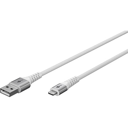 Goobay Lightning USB-A Supermiękki kabel tekstylny z metalowymi wtyczkami, 1 m, biały - 2