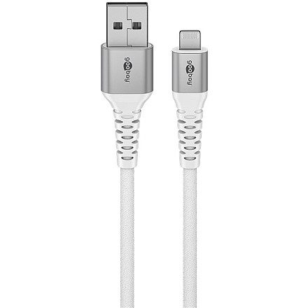 Goobay Lightning USB-A Supermiękki kabel tekstylny z metalowymi wtyczkami, 1 m, biały - 3