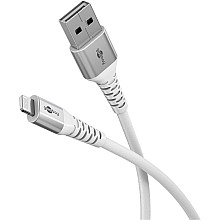 Goobay Lightning USB-A Supermiękki kabel tekstylny z metalowymi wtyczkami, 1 m, biały