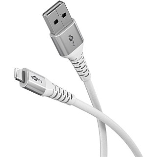 Goobay Lightning USB-A Supermiękki kabel tekstylny z metalowymi wtyczkami, 1 m, biały