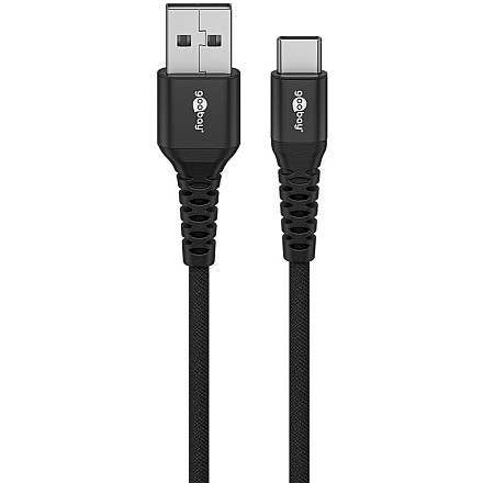Goobay Kabel USB-C do USB-A Supersoft Textile z metalowymi wtyczkami, 2 m, czarny | Goobay - 3