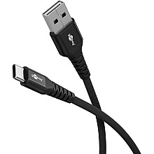 Goobay Kabel USB-C do USB-A Supersoft Textile z metalowymi wtyczkami, 2 m, czarny | Goobay