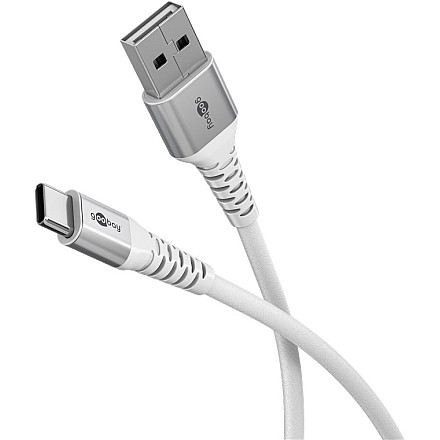 Goobay USB-кабель-C для USB-A Supersoft Textile з metalowymi wtyczkami, 2 m, білий | Goobay - 1