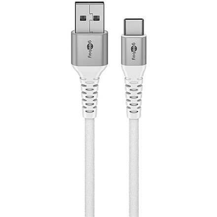 Goobay USB-кабель-C для USB-A Supersoft Textile з metalowymi wtyczkami, 2 m, білий | Goobay - 3