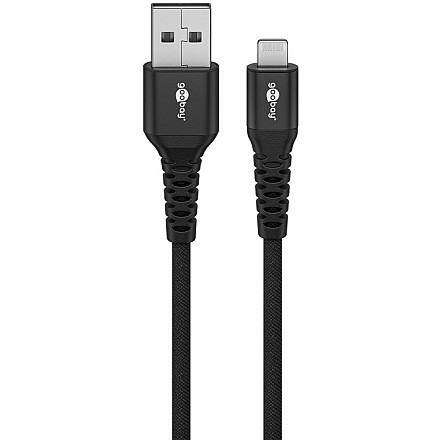 Goobay Кабель Lightning USB-A Supersoft Textile з metalowymi wtyczkami, 2 m, чорний - 3
