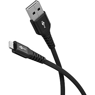 Goobay Кабель Lightning USB-A Supersoft Textile з metalowymi wtyczkami, 2 m, чорний