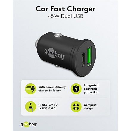 Goobay 61739 Podwójna зарядний пристрій автомобільна USB-C PD, 45 W - 5