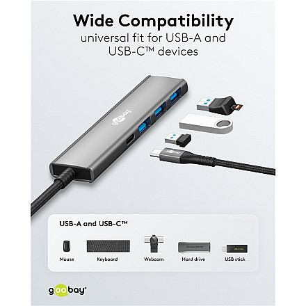 Goobay 76562 Slim 4-portowy koncentrator USB, USB-C auf USB-C™/USB-A, 5 Gbit/s, szary - 6