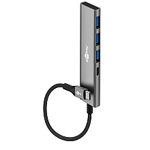 Goobay 76562 Slim 4-portowy koncentrator USB, USB-C auf USB-C™/USB-A, 5 Gbit/s, szary