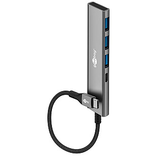 Goobay 76562 Slim 4-portowy koncentrator USB, USB-C auf USB-C™/USB-A, 5 Gbit/s, сірий