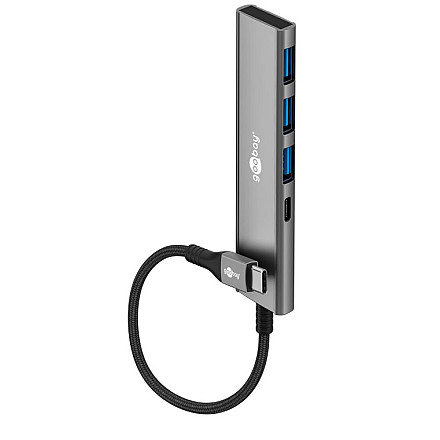 Goobay 76562 Slim 4-portowy koncentrator USB, USB-C auf USB-C™/USB-A, 5 Gbit/s, szary - 1