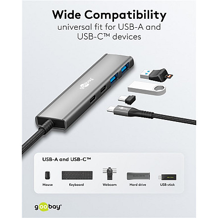 Goobay 76563 Slim 4-portowy koncentrator USB, USB-C™ auf USB-C™/USB-A, 5 Gbit/s, сірий - 6