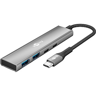 Goobay 76563 Slim 4-portowy koncentrator USB, USB-C™ auf USB-C™/USB-A, 5 Gbit/s, сірий